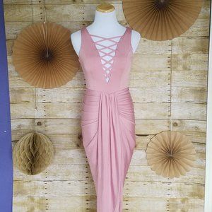 NWT PINK SILKY GODDESS SLIT/ DRAPE DRESS